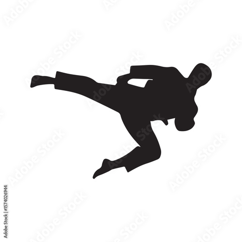 Martial Arts Fighter Silhouette Jump Kick Karate Taekwondo Illustration