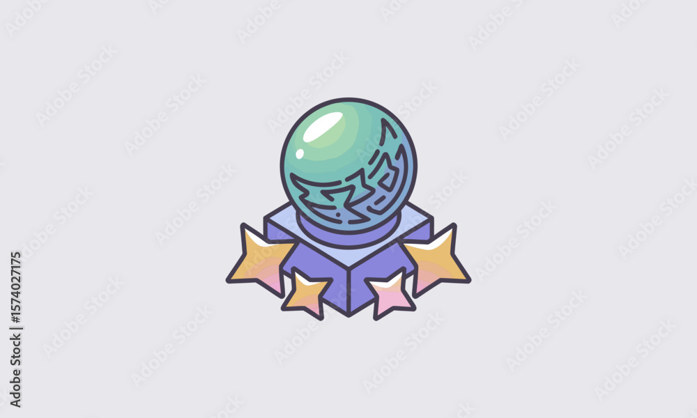 Obraz premium Magical Green Orb on Pedestal with Stars Icon
