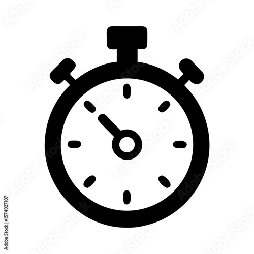 A black and white stopwatch with hands indicating time isolated on white background