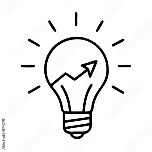 A lightbulb with an upward trending arrow inside isolated on white background