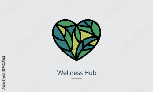 Green Leaf Heart Logo for Wellness, Health, and Nature Concepts