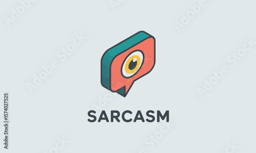 Sarcasm Concept: Isometric Eye in Speech Bubble Icon