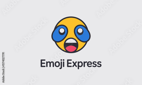 Shocked Yellow Emoji Icon with Wide Blue Eyes and Open Mouth on Grey Background