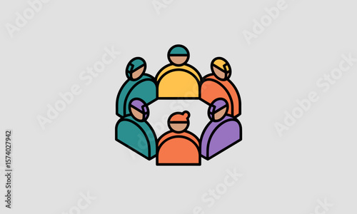 Diverse Group of People in a Circle Icon for Teamwork and Community