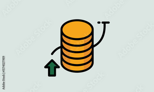 Money Growth Icon: Stack of Coins with Upward Arrow and Increasing Trend