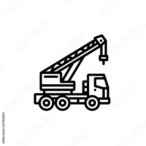 Crane truck with extended boom for construction work  