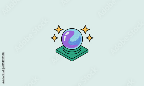 Isometric Crystal Ball Illustration with Stars for Fortune Telling and Future Concepts