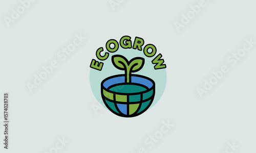 EcoGrow Logo Shows Sprout Emerging From Globe, representing environmental sustainability, isolated on a clean background, with conceptual and minimalist design.
