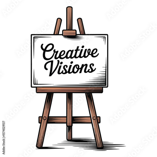 Easel with Creative Visions Text in Black on White Background