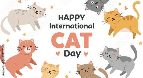 international cat day, pet, cute, animal, background, cat, card, kitten, funny, design, kitty, happy, poster, adorable, international, greeting, day, isolated, art, love, cat day, banner, cartoon