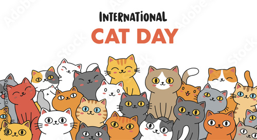 international cat day, pet, cute, animal, background, cat, card, kitten, funny, design, kitty, happy, poster, adorable, international, greeting, day, isolated, art, love, cat day, banner, cartoon
