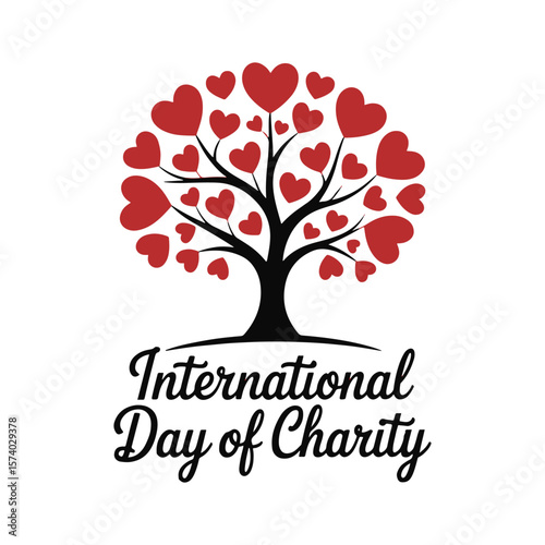 Red hearts tree international day of charity vector