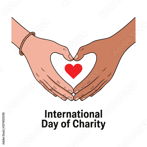 Diverse hands forming heart shape with red heart charity