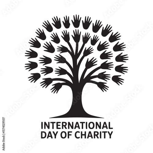Tree formed by open hands with text black white