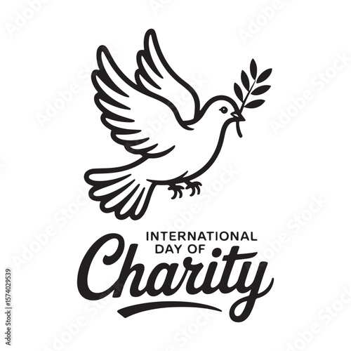 Dove carrying olive branch with charity text bird flying