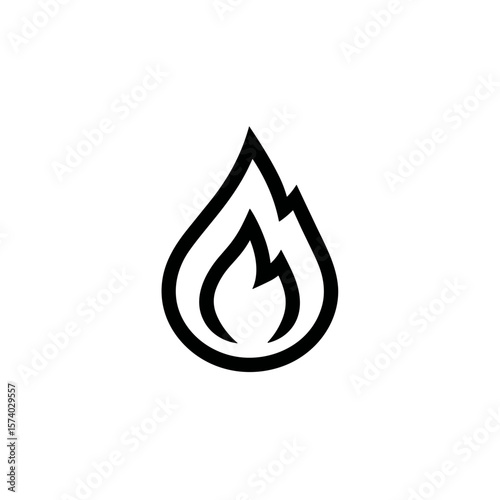 Flame icon in black outline on white background  
