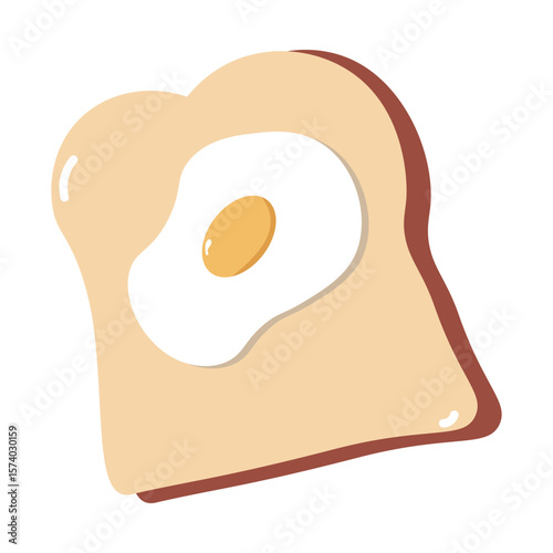Toast with Fried Egg Cartoon Style