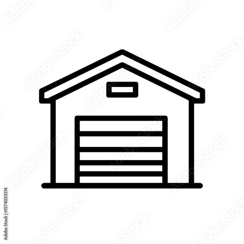 Simple line drawing of a garage with closed doors  