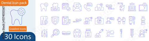  Dental Icon Pack – 30 Gradient Style Icons for Oral Health and Dental Services