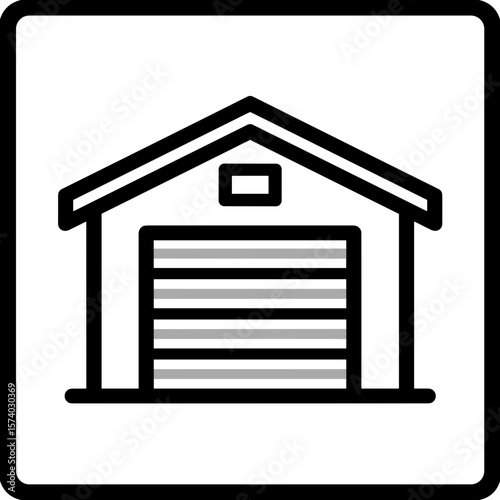 Simple line drawing of a garage with a sloped roof  