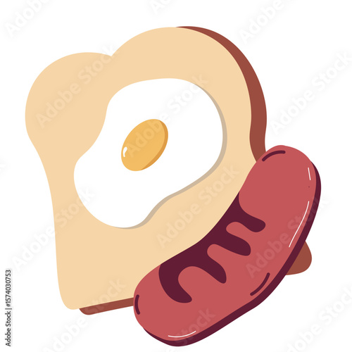 Toast with Fried Egg with sosage Cartoon Style