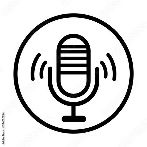 Microphone icon in minimalist style with sound waves surrounding it  