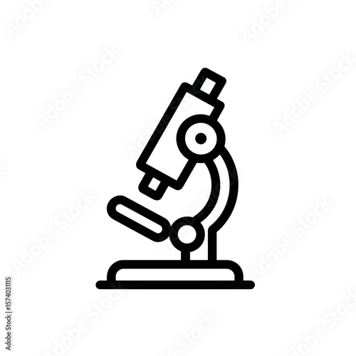 Microscope illustration in flat style with black outline on white background  