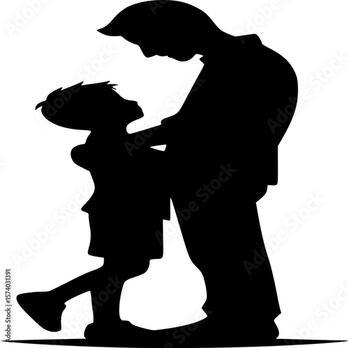 Bonded Silhouette: An intimate, tender silhouette of a father and child, capturing a timeless moment of paternal love and affection, standing in silhouette.