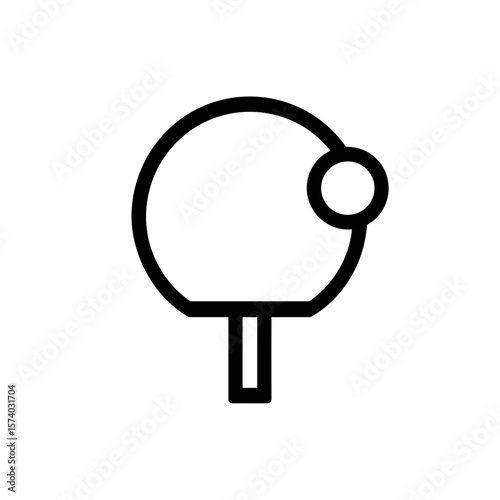 Simple line drawing of a ping pong paddle and ball  