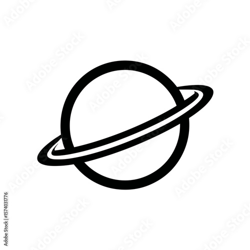 Simple black outline of a planet with rings in minimalist style  