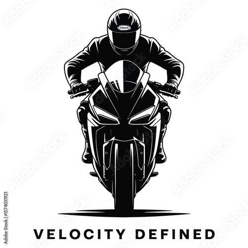 Silhouette of a Motorcyclist on a Sportbike Front View