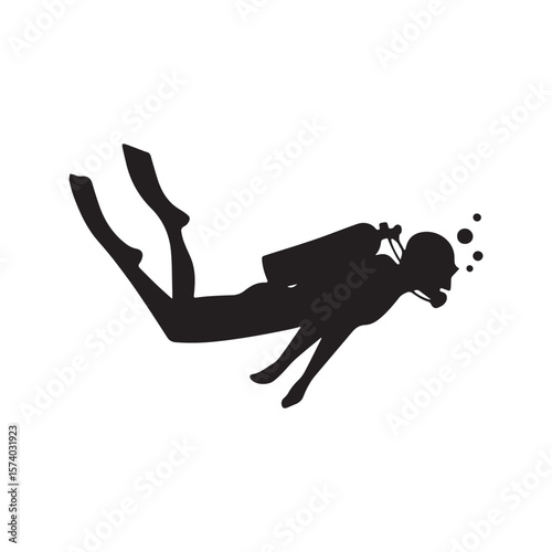 Scuba Diver Silhouette Underwater Diving Snorkeling Ocean Adventure Icon