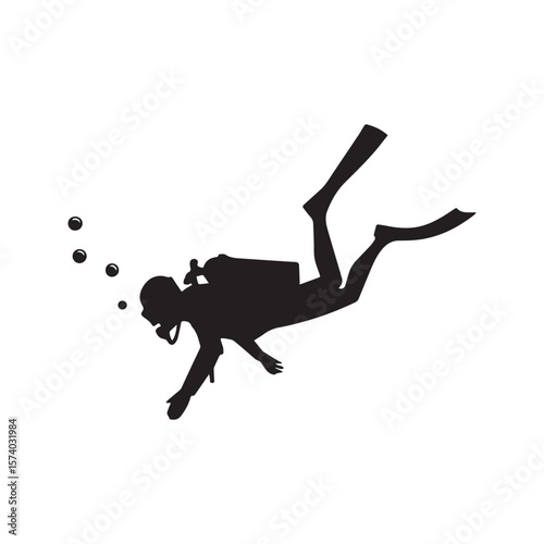 Scuba Diver Silhouette Underwater Diving Snorkeling Ocean Adventure Icon