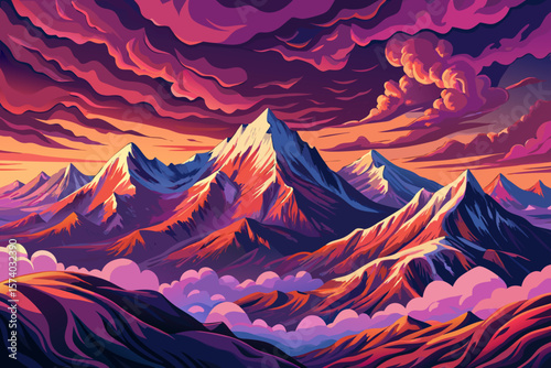 Clouds hovering over rugged mountains in Alaska, scenic wilderness landscape vector, dramatic sky, untamed nature, travel destination, majestic peaks, outdoor adventure, northern beauty, remote view