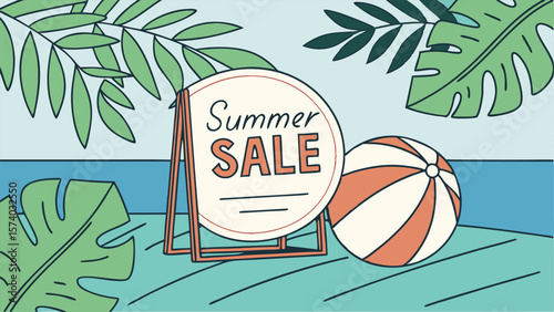 Summer Sale vector illustration with  Summer beach elements.