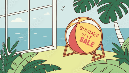 Summer Sale vector illustration with  Summer beach elements.