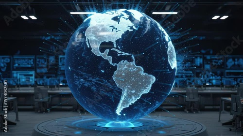 Futuristic Digital Globe Displaying Africa with High-Tech Interface and Global Connectivity Visualization