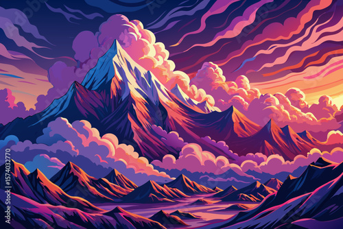 Clouds hovering over rugged mountains in Alaska, scenic wilderness landscape vector, dramatic sky, untamed nature, travel destination, majestic peaks, outdoor adventure, northern beauty, remote view
