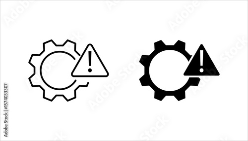 Technical warning icon set. system failure error icon. mechanical production problem alert sign. gear with warning icon suitable for UI designs.
