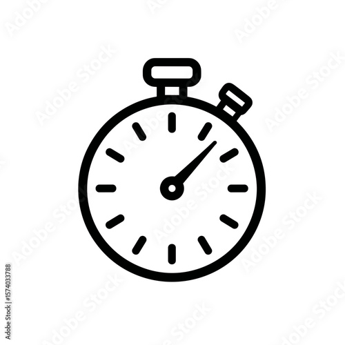 Classic stopwatch with black outline on white background  