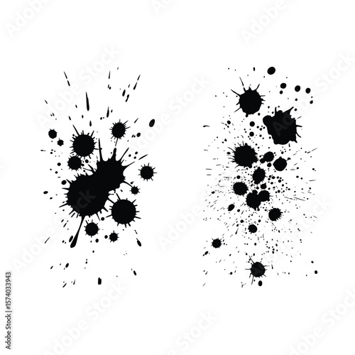 Two Black Ink Splatter Designs on White Background