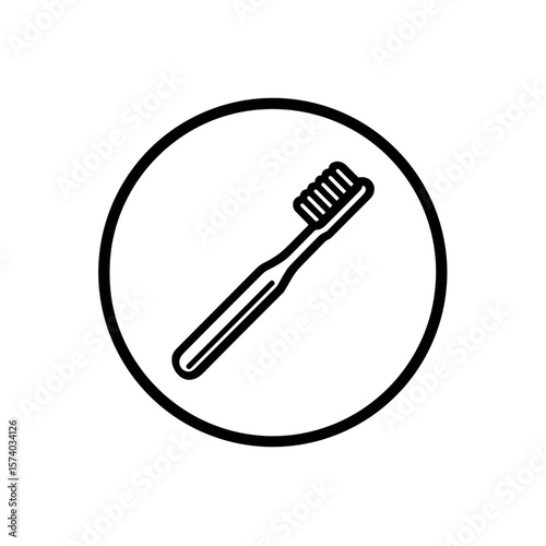 Toothbrush in minimalist design with black outline on white background  