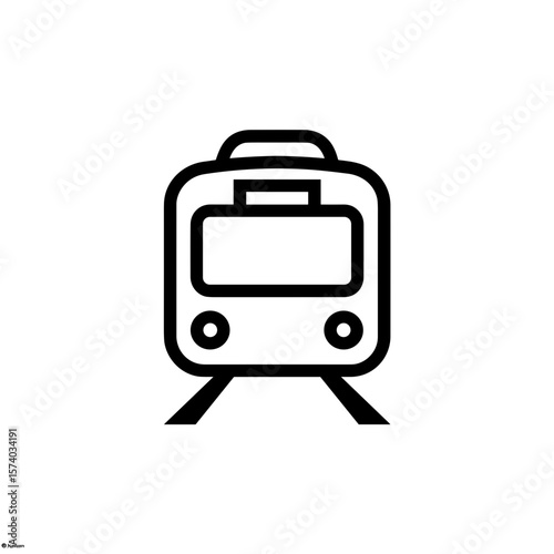 Train icon on tracks in minimalist style  