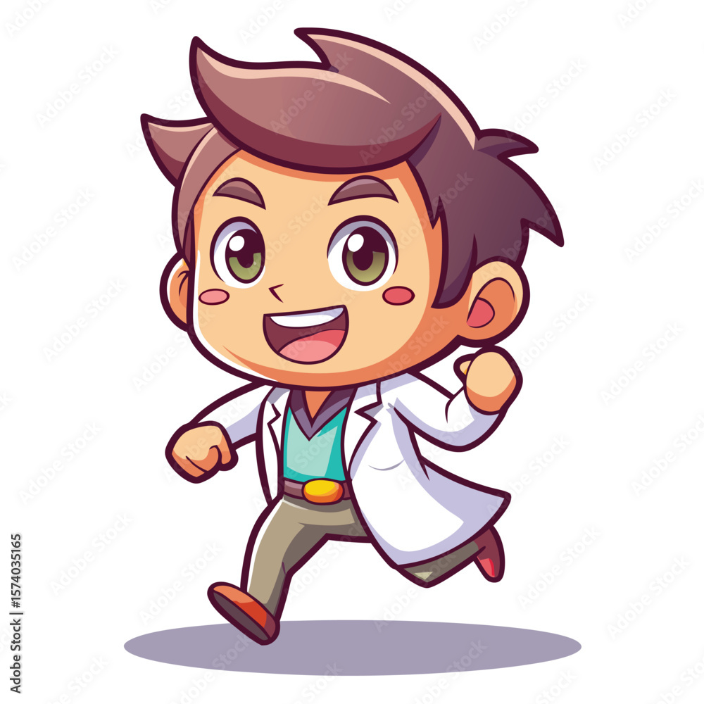 Obraz premium Happy doctor cartoon running, white background, website, app