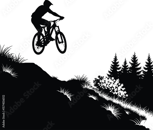 Extreme Downhill Mountain Biker Silhouette Vector - Dynamic Rider