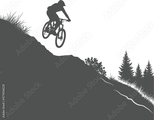 Extreme Downhill Mountain Biker Silhouette Vector - Dynamic Rider