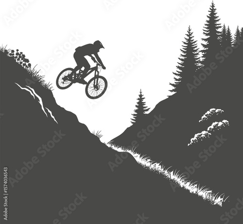 Extreme Downhill Mountain Biker Silhouette Vector - Dynamic Rider