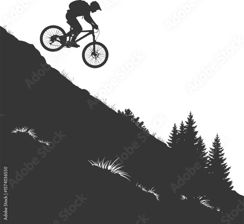 Extreme Downhill Mountain Biker Silhouette Vector - Dynamic Rider