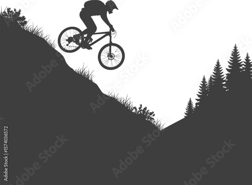 Extreme Downhill Mountain Biker Silhouette Vector - Dynamic Rider