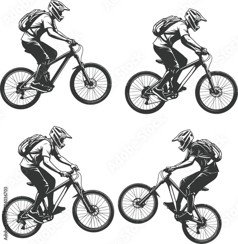 Mountain Bike Riders Silhouettes - Cyclist Collection on Mountain Trails